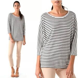 Vince Striped Boat Neck Preppy Top 3/4 Sleeve Casual Classic Grey/Blk SZ S